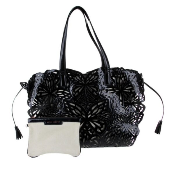 🦋 Sophia Webster Liara Black Patent Leather 3D Butterfly Tote Large Rare ✨ - Picture 3 of 15